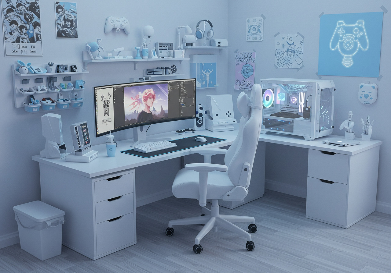 青色・水色のゲーム部屋を作ろう！【ゲーミングデスクや女子向けの 